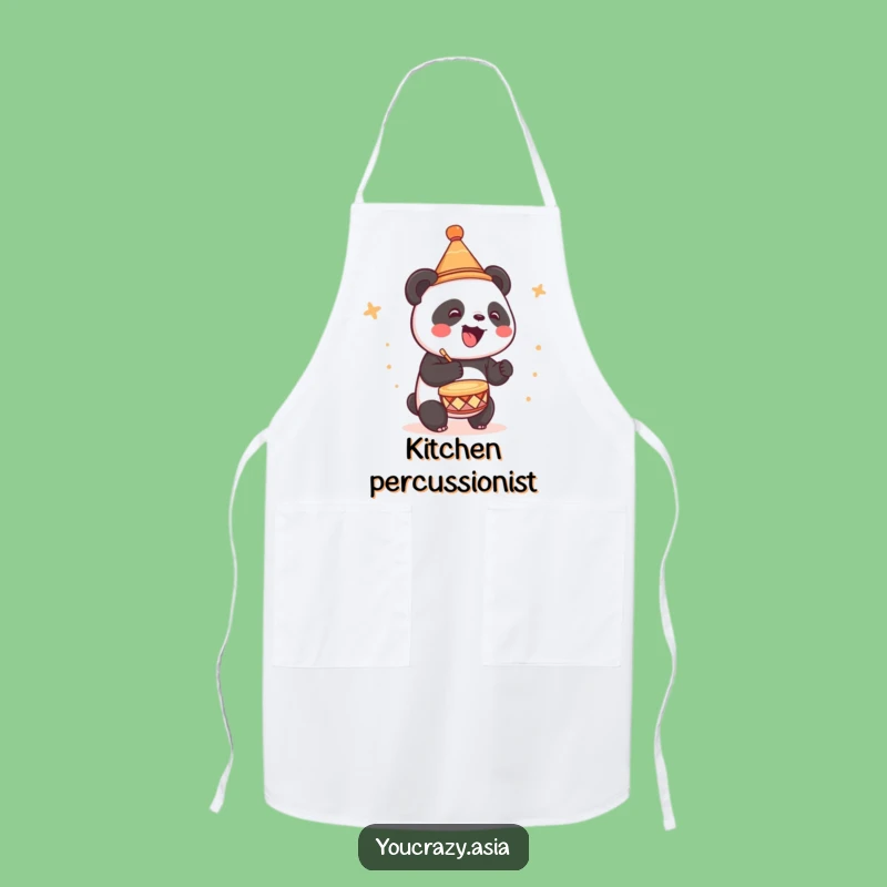 Funny Panda Drumming Apron - Cute Hat Kitchen Gift for Cooks