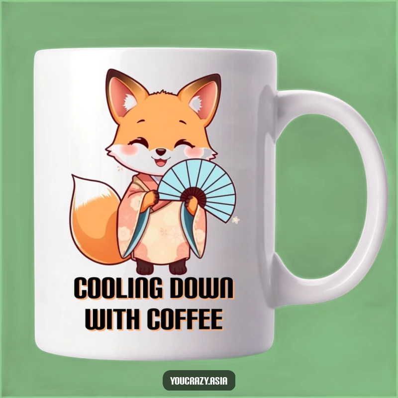 Funny Fox Kimono Fan Mug - Elegant Gift for Sophisticated Fun