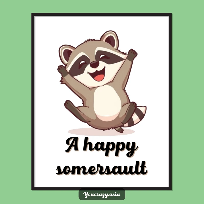 Funny Raccoon Dog Digital Print - Instant Somersault for Humorous Decor