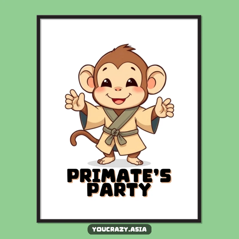 Funny Monkey Jig Digital Print - Playful Robe Wall Art Gift