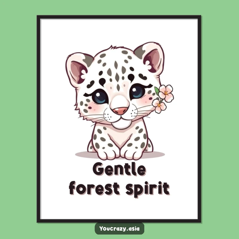 Funny Shy Snow Leopard Digital Art: Gentle Peeking Animal Printable, Sweet Wall Decor, Unique Funny Gift