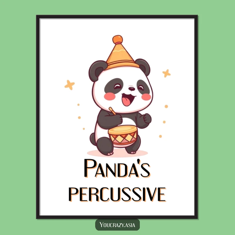 Funny Panda Drumming Digital Print - Cute Hat Wall Art Gift