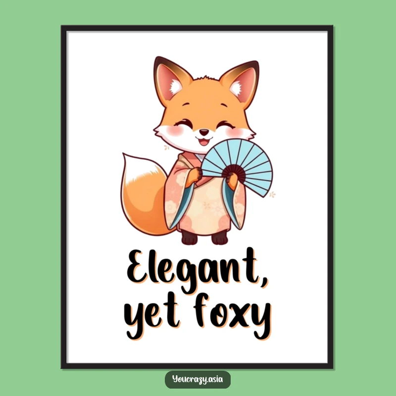 Funny Fox Kimono Fan Poster - Elegant Wall Art Gift