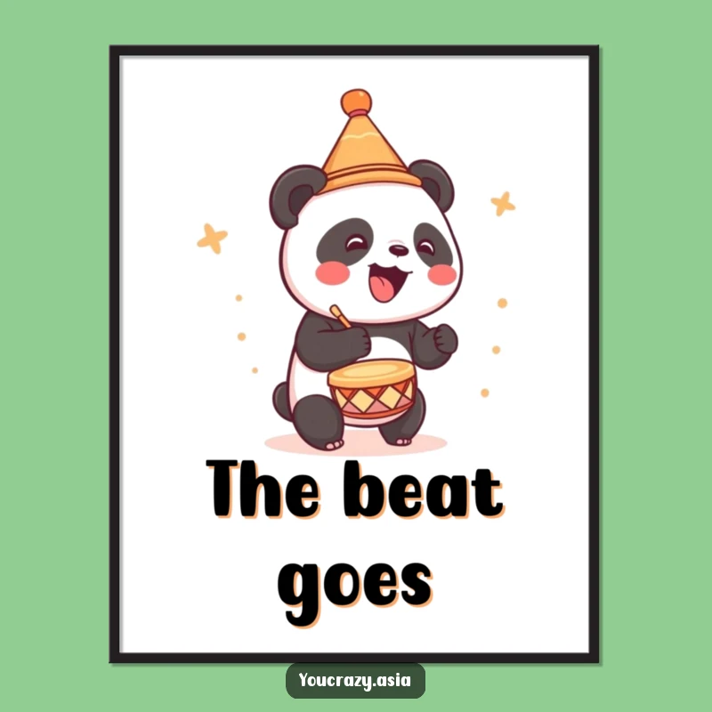 Funny Panda Drumming Poster - Cute Hat Wall Art Gift