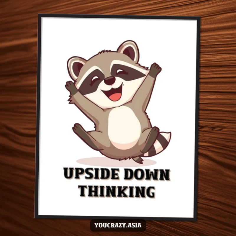 Funny Raccoon Dog Poster: A mischievous raccoon dog with a happy grin attempts a somersault, bringing a sense of playful energy to any wall.