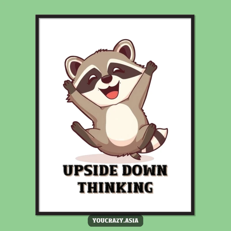 Funny Raccoon Dog Poster - Happy Somersault Art for a Humorous Gift