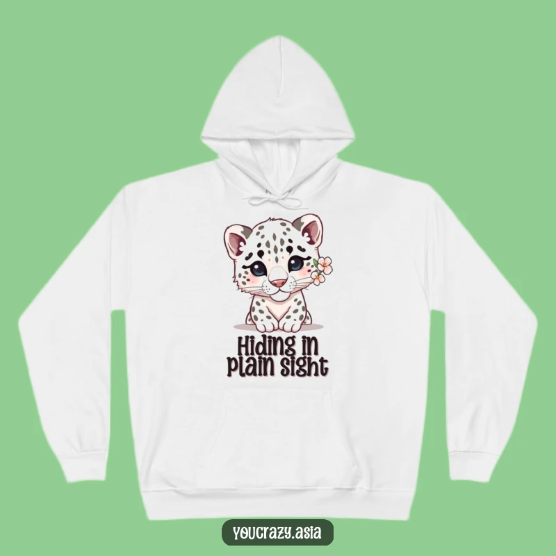 Funny Shy Snow Leopard Hoodie: Cozy Flower Leopard, Warm and Funny Gift, Comforting Style