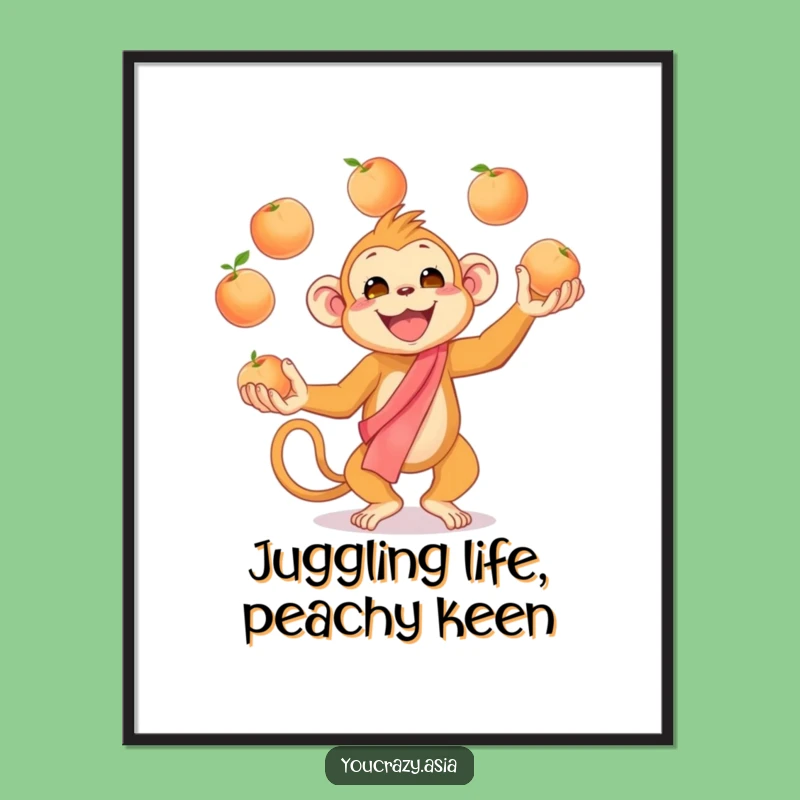 Free Printable Wall Art: Funny Juggling Monkey with Peaches - Energetic Downloadable Decor