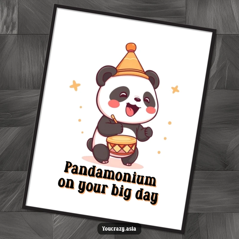 Funny Free Printable Wall Art: A panda in a hat joyfully drums, adding downloadable humor and charm to your space.