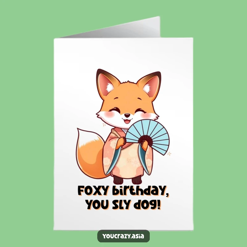 Free Printable Fox Birthday Card: Kimono Fan Fun Downloadable Gift