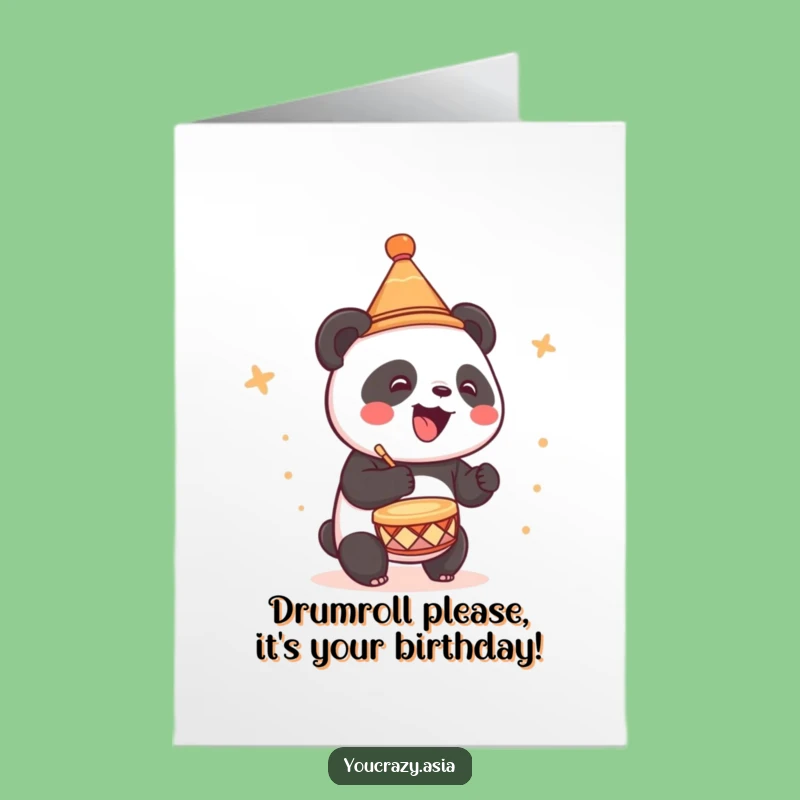 Free Printable Panda Birthday Card: Drumming Hat Gift for Party Fun