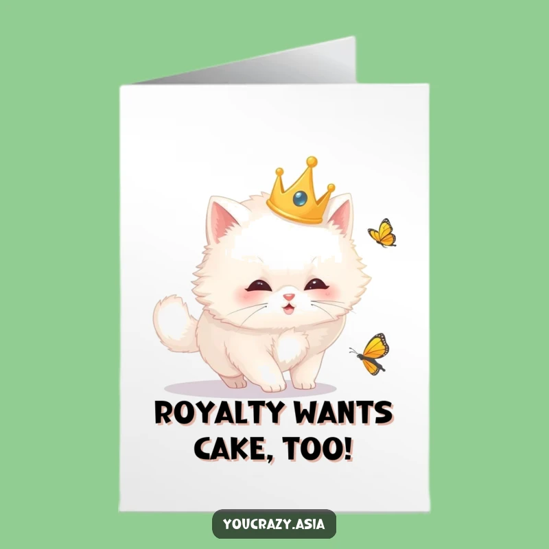 Free Printable Birthday Card: Funny Royal Cat Crown Design, Downloadable Gift