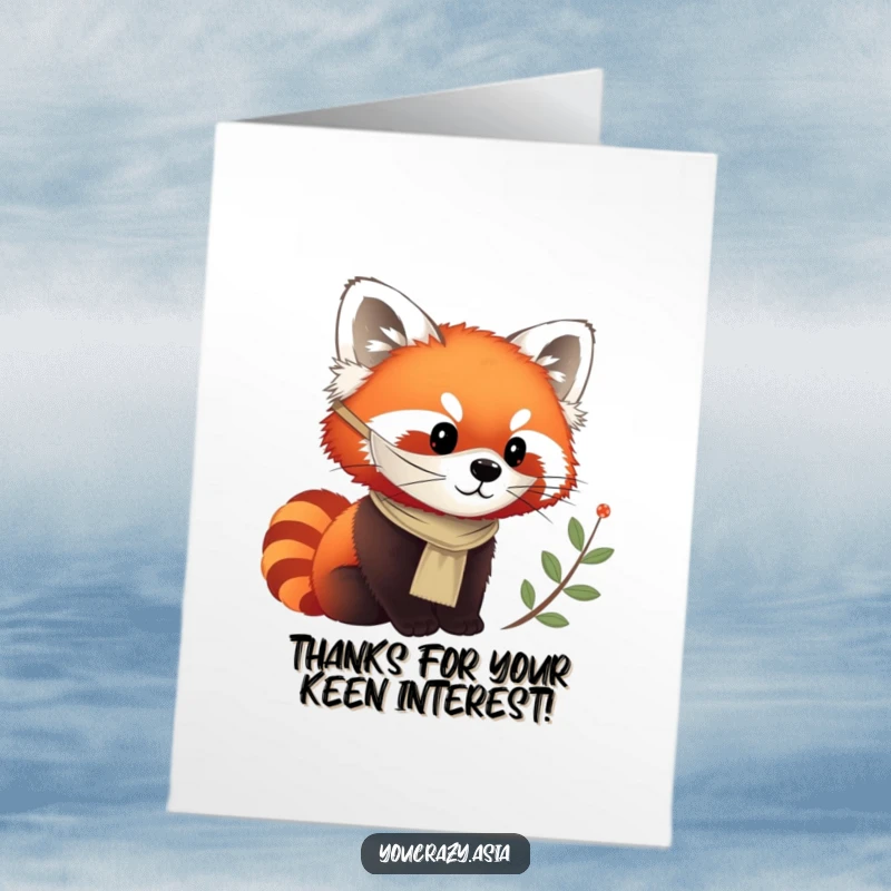 Funny Free Printable Thank You Card: A masked red panda observes with thanks, a cute and downloadable expression of gratitude.