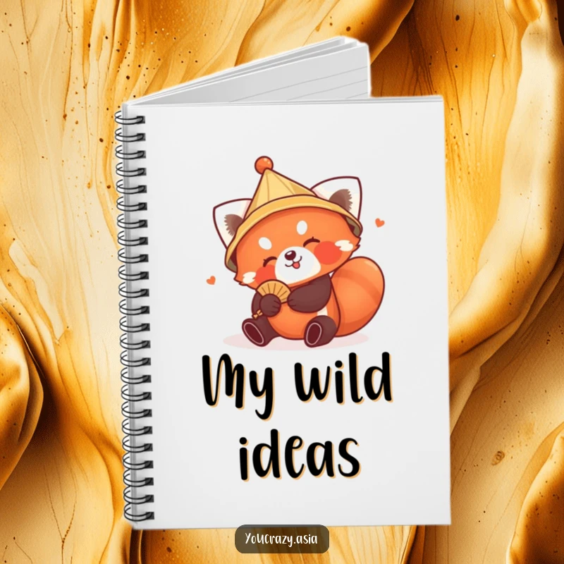 Funny Red Panda Hat Notebook: A playful red panda in a conical hat tumbles with a tiny fan, inspiring fun notes and creative ideas.
