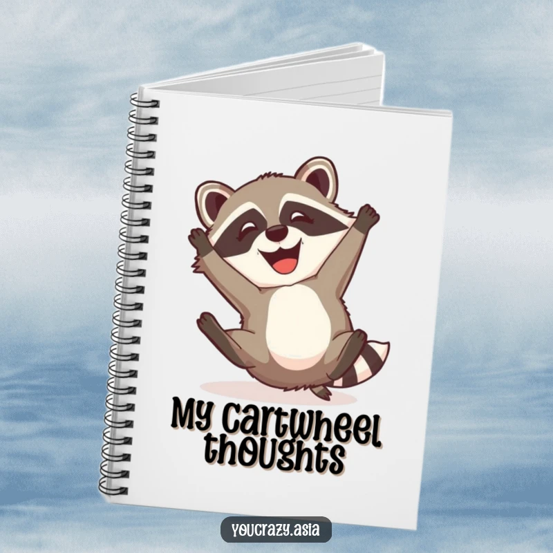 Funny Raccoon Dog Notebook: A mischievous raccoon dog with a happy grin attempts a somersault, inspiring fun notes and creative ideas.